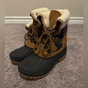 Plaid Winter Boots with Faux Fur Lining